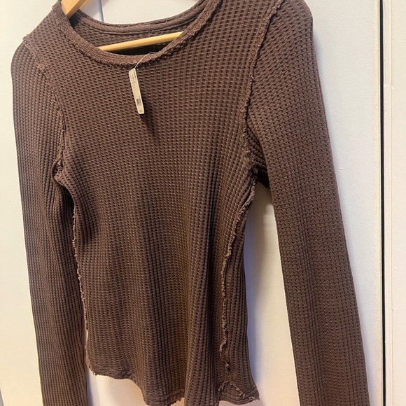 NWT Free People Chocolate Waffle Knit Long Sleeve Tee - Picture 8 of 9
